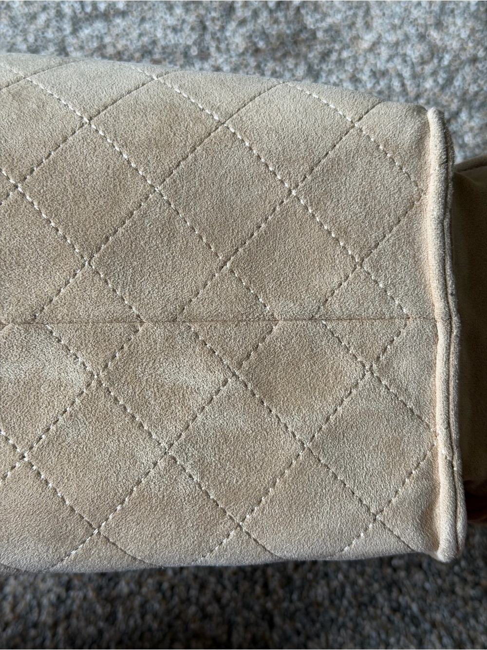 Suede Quilted Drawstring Shoulder Bag in Beige - Picture 11 of 15